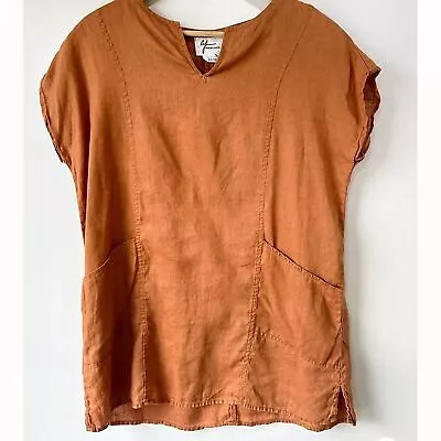 Andrea Jovine Tan Brown 100% Linen Made In Nepal Tunic Top S • $25