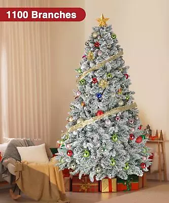 Premium Snow Flocked Christmas Tree 6.5ft With 1100 Tips 58 Berries Ornaments • $134.99