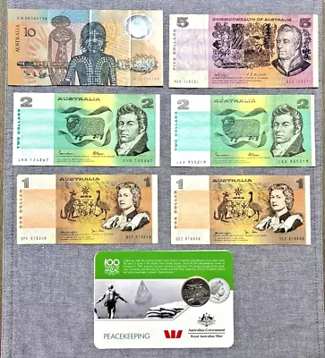 Bulk Australian $1 & $2 & $5 Paper Notes & $10 Aboriginal Note - $5 COA Note. • $37.65