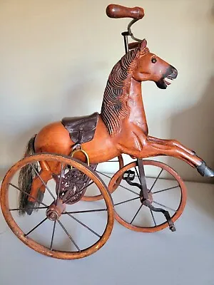  Antique Horse Velocipede Tricycle Wrought Iron With Leather Saddle  • $1500