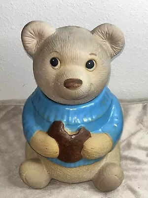 Vintage Teddy Bear In Blue Sweater Cookie Jar Ceramic By Metlox California 12”H • $19.99