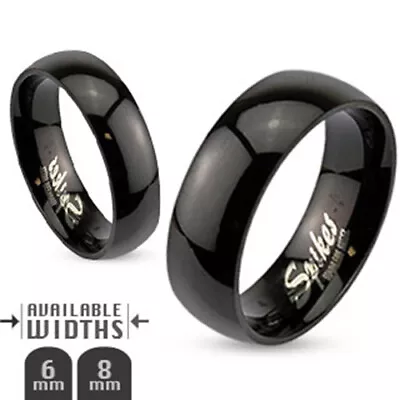 8mm Glossy Mirror Polished Black IP Dome Band Ring 316L Stainless Steel New • $8.40