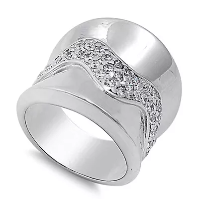 Clear CZ Unique Micro Pave Polished Ring New 925 Sterling Silver Band Sizes 6-10 • $33.39