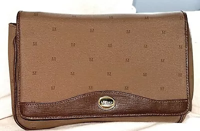 Brown Clutch Bags Purses Monogram Coated Canvas Leather Trim Monet Gold Hardware • $45