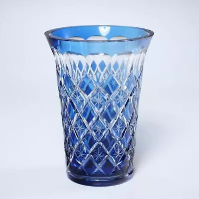 $55 • Buy Val St. Lambert Blue Diamond & Star Cut-to-clear Crystal Vase, 6.75  *as Is*