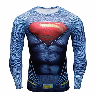 Mens Long Sleeve Compression Top Gym Superhero Avengers Marvel Muscle Superman • £14.99