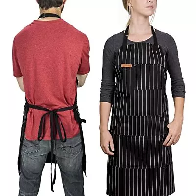  Chef Apron For Men And Women - Kitchen Apron With Pockets & Classic Striped • $40.49