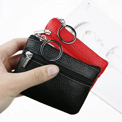 Women Key Ring Leather Mini Purse Coin Small Change Bag Card Wallet Pouch Zip Up • £3.23