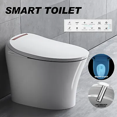 Electric Smart Toilet Bidet Auto Flush Heat Antibacterial Deodorizer Night Light • $390.99