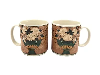 Set Of 2 Vintage 1997 Warren Kimble White Roses Floral Coffee Mugs Sakura • $16.19