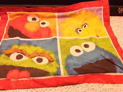 Vtg Sesame Street Twin Flat Sheet & Case  Elmo Oscar Cookie Big Bird NAMES HTF • $24.99