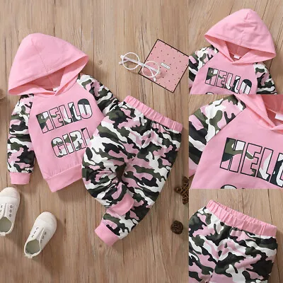 £8.89 • Buy Toddler Baby Girls Camo Hooded Tops + Pants 2PCS Tracksuit Outfit Clothes Set UK