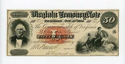 1862 Cr.7 $50 VIRGINIA Treasury Note - CIVIL WAR Era • $139