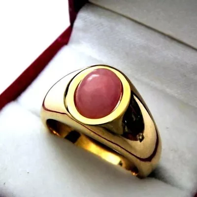 AAA Pink Opal Cabochon 9x7mm 1.59 Carats In Heavy 14K Yellow Gold MAN'S Ring • $1700