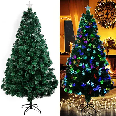Pre Lit Christmas Tree 4/5/6FT Xmas Multi Colour Fibre Optic LED Lights W/ Stand • $60.99