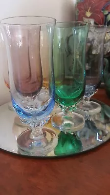 Stunning Harlequin Cocktail Glasses.  TwistStem. Astracolor Czechoslovakia. 1950 • $65