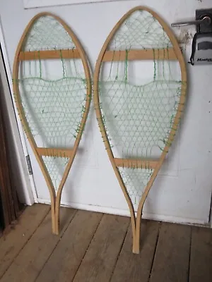 Vintage   Wooden Snowshoes Size  37 `` Long By  13` Wide  Chalet Decor   3772 • $29.99