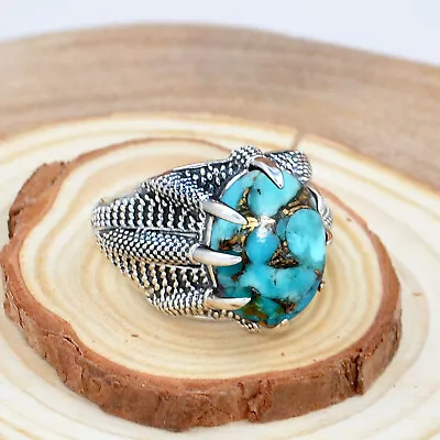 Blue Copper Turquoise Oval Cut 925 Sterling Silver Handmade Men's Ring Jewelry • $32.99
