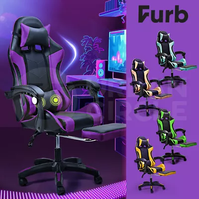 Furb Two Point Massage Gaming Chair Lumbar Recliner Leather Office Chair • $119.95