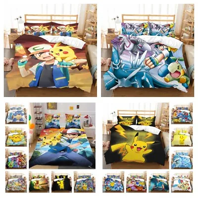 £33.61 • Buy Home Bedding Set Pokemon Bed Quilt Cover Single Double King Soft Bed Cover