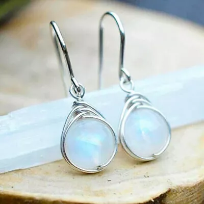 Women Jewelry Pretty Moonstone Drop Earrings 925 Silver Earring Gifts A Pair • $7.45