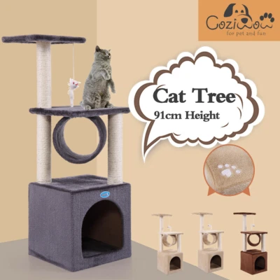 $39.99 • Buy 91cm Cat Tree Scratching Post Pole Tower Condo Kitty Activity Center Bed Stand