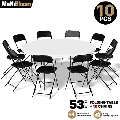 [10 PACK FOLDING CHAIR+PICNIC ROUND TABLE SET]Restaurant Dining Seat Party Desk • $425.99