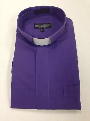 Men's Clerical Clergy Preacher Tab Collar Shirt Purple Long Sleeves • $24.99