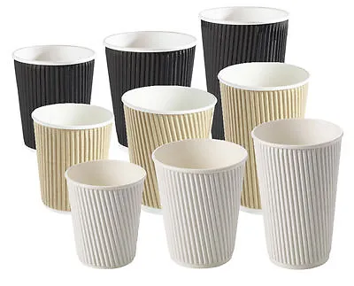 8/10/12/ Insulated Ripple Disposable Paper Coffee Cups Black White / Brown • £43.95