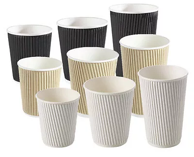 Insulated Ripple Cups Disposable Hot Drink Coffee Paper Cup Black White Or Brown • £12.95