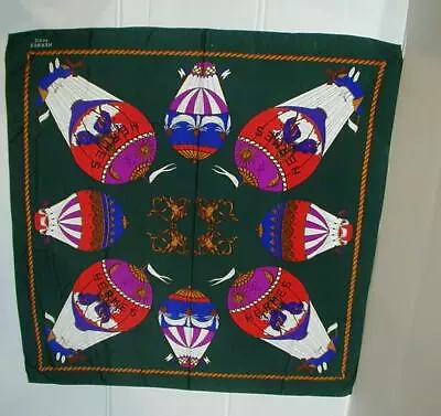 Vintage Ladies Hermes Hot Air Balloon Green Silk Scarf Free Shipping  U.S. Only • $45.99