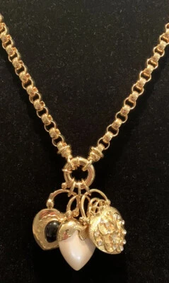 $55 • Buy Vintage Joan Rivers Long Chunky Heart Charms Necklace Gold Tone 1990’s