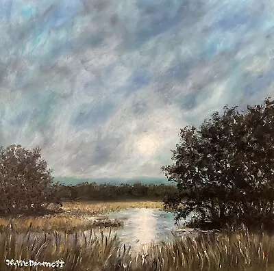 MARSH MOONRISE  - Original Oil Marsh Skyscape Painting On Canvas By K. McDermott • $179