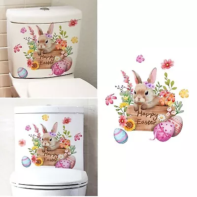New Cartoon Rabbit Egg Flower Easter Toilet Sticker Bathroom Balcony Self • $28.10