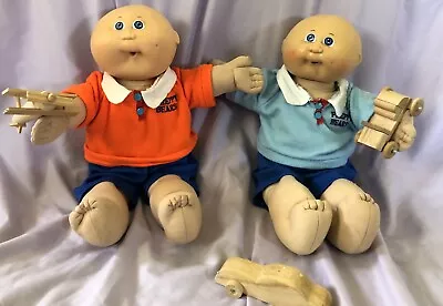 1982 Cabbage Patch Twin Boys; Bald Blue Eyes Rosy Cheeks Orange/Blue  Outfits • $10.50