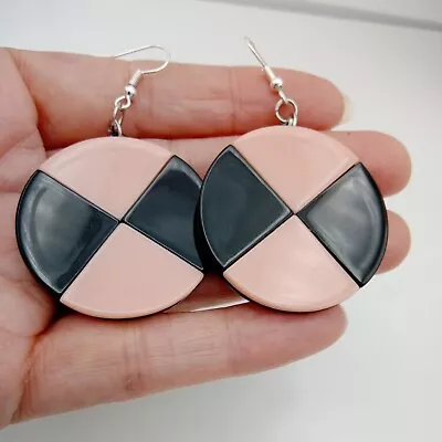Retro Mod Earrings Checker Board Pink Black 60 S 70 S Groovy Disco Party Fun • £3.95