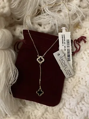 New Rachel Zoe 18K Gold Plated 925 Sterling Silver Onyx Clover Necklace W/ Pouch • $29.99