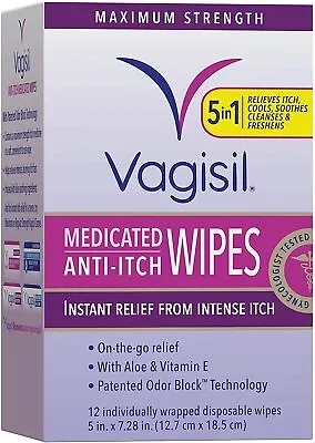 $7.20 • Buy Vagisil Anti-Itch Medicated Feminine Intimate Wipes For Women, Maximum Strength,