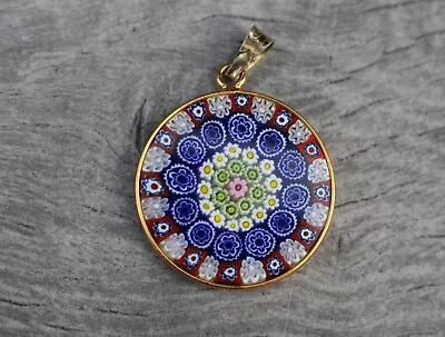 Vintage Italian Italy Art MURANO Glass MILLEFIORI Pendant 925 Sterling VI/AMV • $38