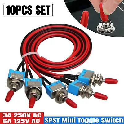 10PCS SPST Mini Toggle Switch Wires On/Off Metal 2 Position Automotive/Car/Truck • $10.48