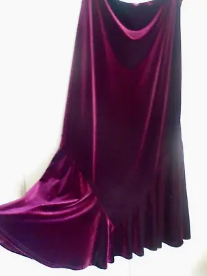 Marks Spencer M&S RUBY RED Burgundy VELVET MAXI Skirt Elas GOTH VICTORIAN  14 16 • £19.99
