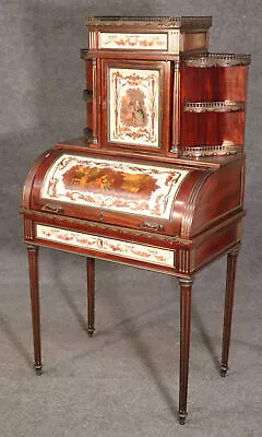 Important French Brass Inlaid Paint Decorated Rolltop Ladies Writing Desk • $8545.50