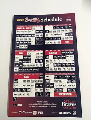 MLB ATLANTA BRAVES 2024 MAGNET SCHEDULE — New - Ready To Ship • $6.99