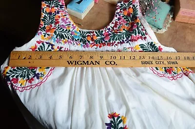 Vintage 60s 70s Boho Oaxacan Mexican Hand Embroidered Festival Dress W Pockets • $145