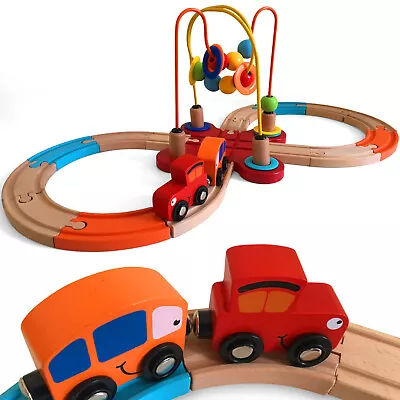 Wooden Train Railway Set With Colour Counting Activity Bead Maze | Montessori • £17.99