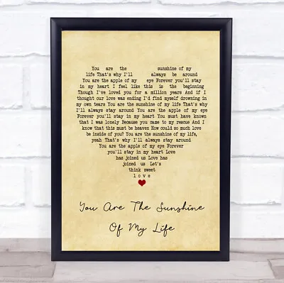 You Are The Sunshine Of My Life Vintage Heart Song Lyric Print • £64.95