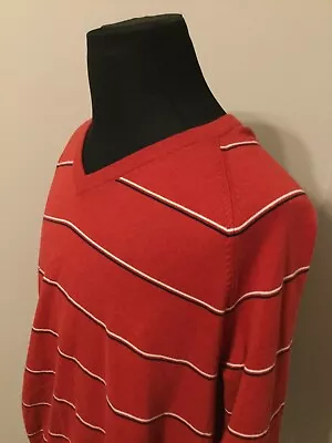 Brooks Brothers 346 Supima Cotton Mens XXL Red Striped Knit V Neck Sweater NWOT • $29.99