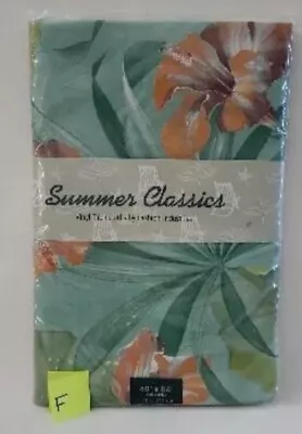 Vintage Summer Classics Vinyl Tablecloth Flannel Back Oblong Flowers Sea Green F • $16.50