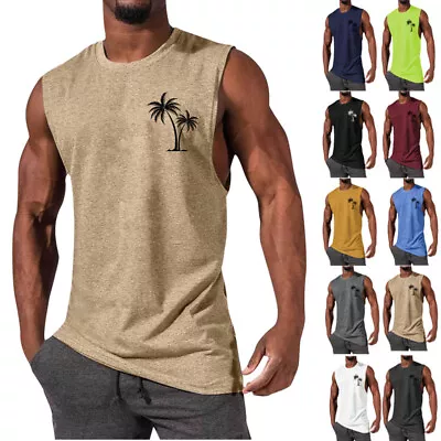 Men Holiday Round Neck Vest Tops Plus Size Casual Print Tank Blouse T Shirt Tee • £9.49