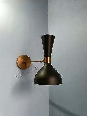 Mid Century Brass Wall Sconce Matte Black - Italian Wall Sconce Lighting Fixture • $69